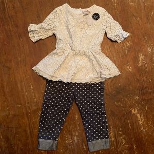 2 Piece | White & Denim Outfit | Lace top